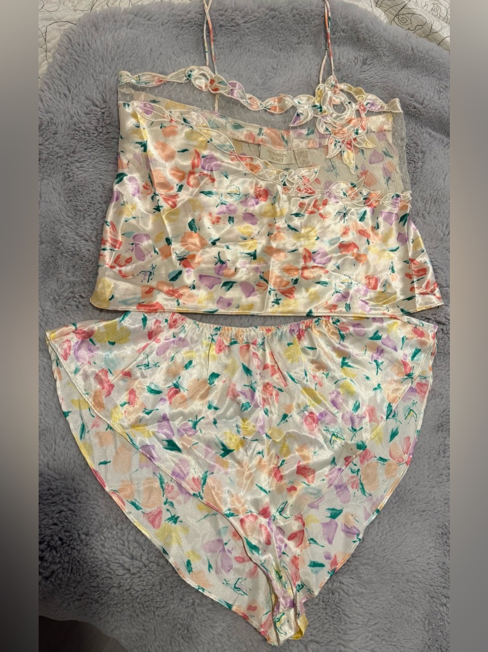 Victoria’s Secret Vintage Floral Satin Tank Short PJ Lingerie Set Sz S/M